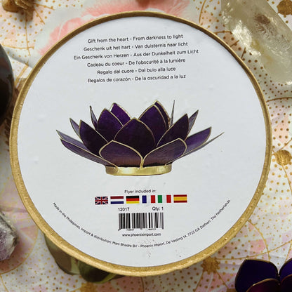 Lotoso simbolio žvakidė „Į šviesą“ – violetinė, rankų darbo - Ganapati